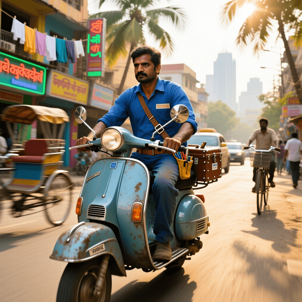 Technician travelling across Bengaluru